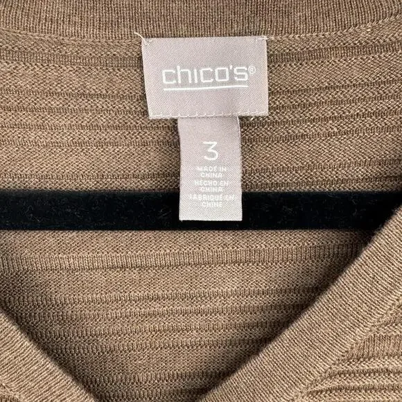 Chicos top womens XL brown cashmere blend 3/4 sleeve fall office workwear casual - Picture 2 of 5